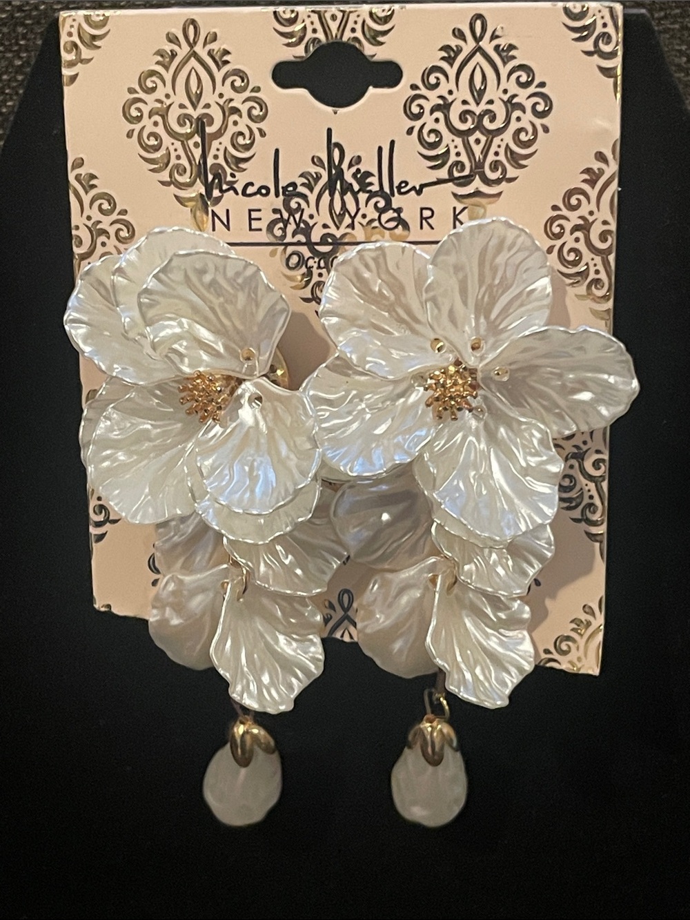 Nicole Miller Pearl-White Floral Statement Drop Earrings